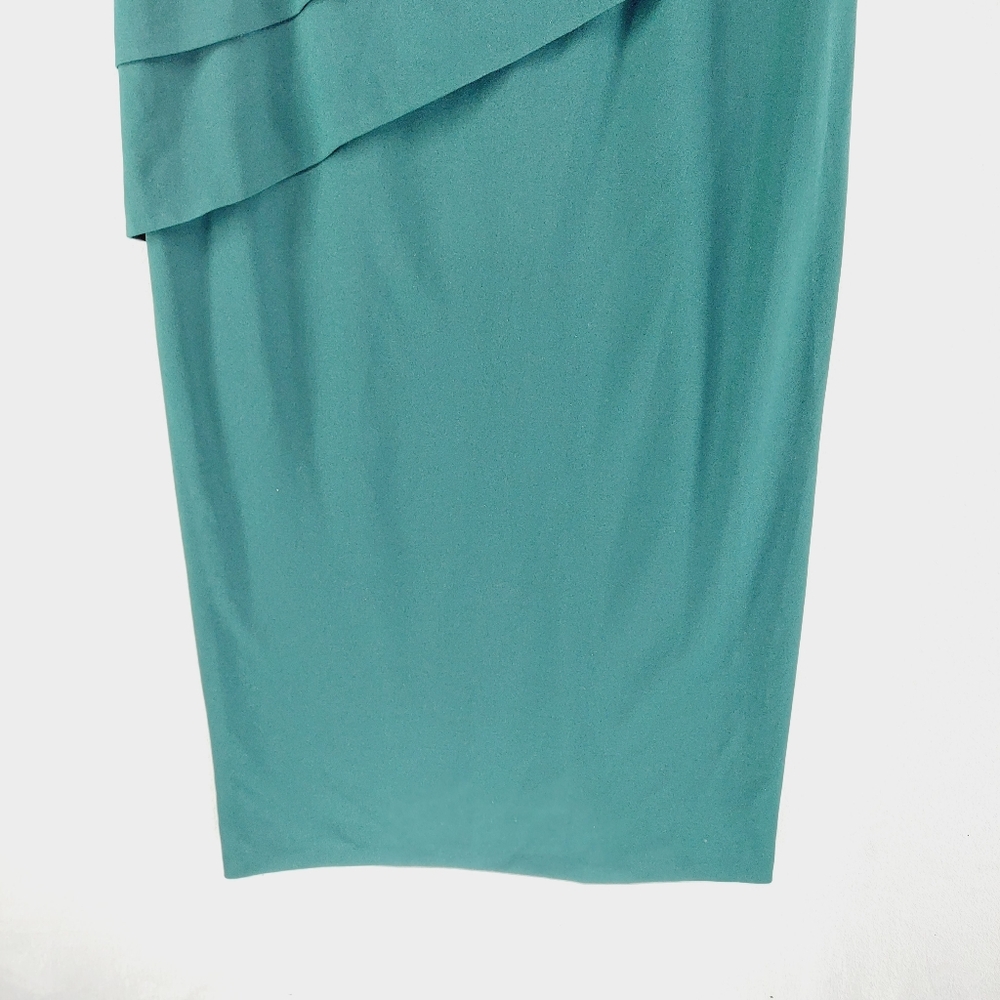 New XScape Off the Shoulder Scuba Crepe Column Gown in Pine Green P3636 - Picture 3 of 10